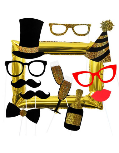 Kit photobooth Boland cadre doré – accessoires photo fête et mariage | BelleFete.ch