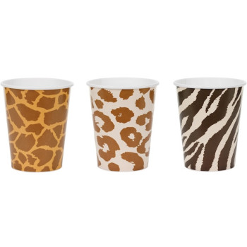 Geburtstagsbecher aus Papier Thema Safari mit Zebra-, Leoparden- und Giraffenmotiven | BelleFete.ch