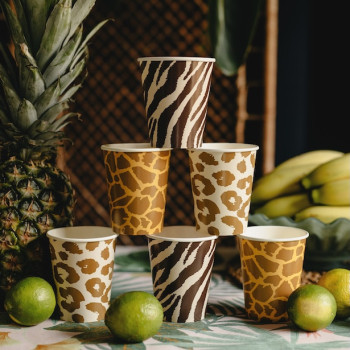 Gobelets d'anniversaire en papier thème Safari motifs zèbre, léopard et girafe | BelleFete.ch 2