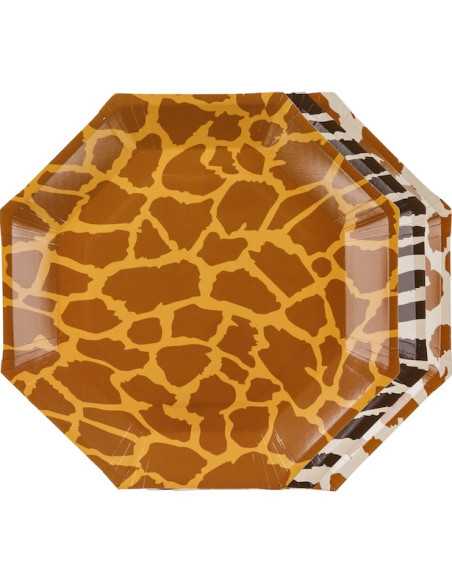 Assiettes en papier Safari – motifs zèbre, léopard et girafe | BelleFete.ch