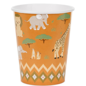 Gobelets en papier Safari orange avec impression – vaisselle anniversaire enfant | BelleFete.ch