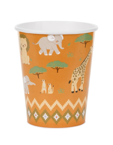Gobelets en papier Safari orange avec impression – vaisselle anniversaire enfant | BelleFete.ch