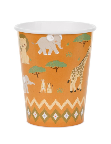 Orange Safari Papier Gläser mit Druck - Baby Geburtstag Geschirr | BelleFete.ch