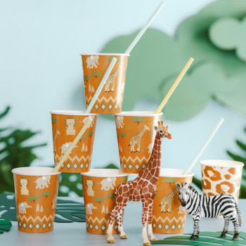 Gobelets en papier Safari orange avec impression – vaisselle anniversaire enfant | BelleFete.ch 2
