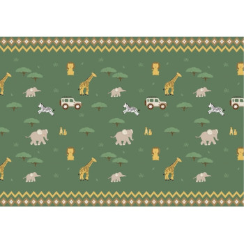 Tovaglia Safari verde con motivo in poli cotone – decorazione della tavola tema giungla | BelleFete.ch