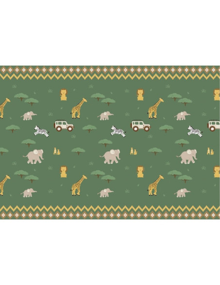Nappe Safari verte avec motif en poly coton – décoration de table thème jungle | BelleFete.ch