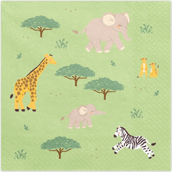 2-lagige grün-orange Safari-Papier-Servilien mit Muster | BelleFete.ch