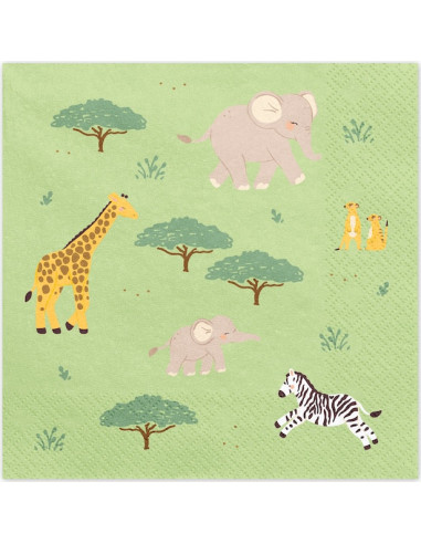 Serviettes en papier Safari vert-orange à 2 couches avec motif | BelleFete.ch