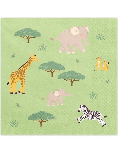 2-lagige grün-orange Safari-Papier-Servilien mit Muster | BelleFete.ch