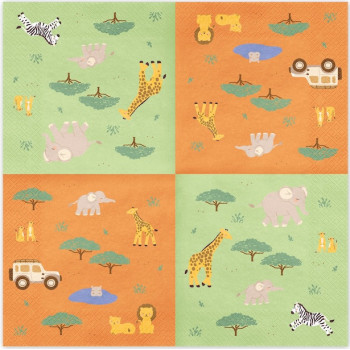 Serviettes en papier Safari vert-orange à 2 couches avec motif | BelleFete.ch 2