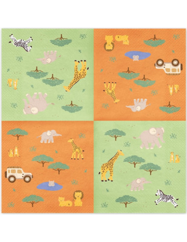 12 Papierservietten Safari Savanne grün und orange | BelleFete.ch