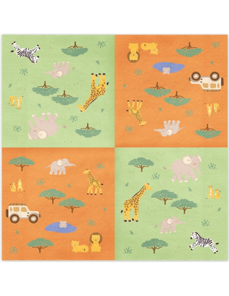 12 Papierservietten Safari Savanne grün und orange | BelleFete.ch