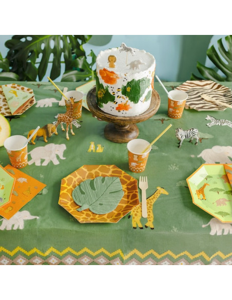 12 Papierservietten Safari Savanne grün und orange | BelleFete.ch