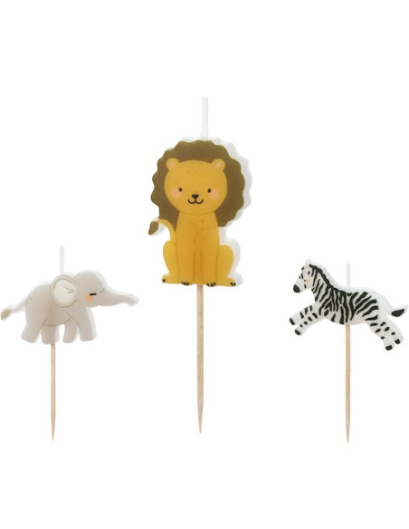 Bougies d’anniversaire Safari avec zèbre, lion et éléphant | BelleFete.ch