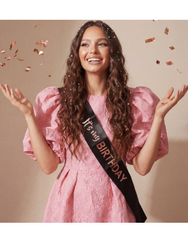 Écharpe It’s My Birthday Noir Rose Gold | Accessoire fête anniversaire | BelleFete.ch