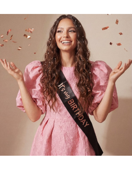 Fascia "È il mio compleanno", nera e oro rosa | Accessorio per feste di compleanno | BelleFete.ch