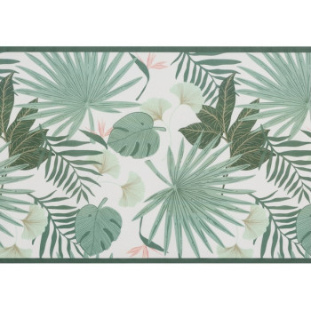 Runner da tavola in tessuto non tessuto con motivo foglie verde-beige – decorazione della tavola tropicale | BelleFete.ch 2