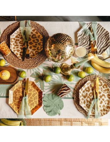 Chemin de Table Feuilles Vert-Beige | Décoration de table tropicale | BelleFete.ch