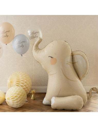 Ballon Aluminium Éléphant Assis Beige | Décoration anniversaire safari | BelleFete.ch