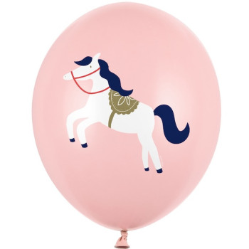 Ballons Rosa Pastell bedruckt Pferd weiß und blau – Babygeburtstag Dekoration | BelleFete.ch