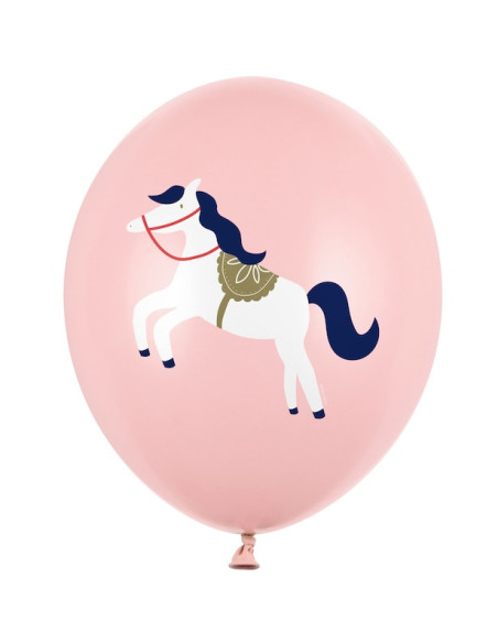 Ballons Rose Pastel imprimés cheval blanc et bleu – décoration anniversaire enfant | BelleFete.ch