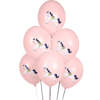 Ballons Rose Pastel imprimés cheval blanc et bleu – décoration anniversaire enfant | BelleFete.ch 2