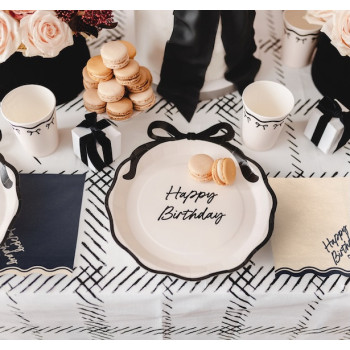 Gobelets en papier crème avec nœuds noirs – vaisselle de fête élégante | BelleFete.ch 2