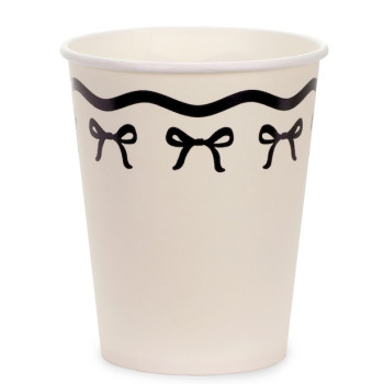 Cremepapierbecher mit schwarzen Schleifen – elegantes Partygeschirr | BelleFete.ch
