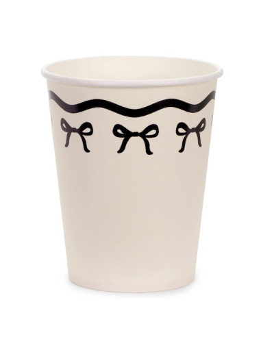 Cremepapierbecher mit schwarzen Schleifen – elegantes Partygeschirr | BelleFete.ch