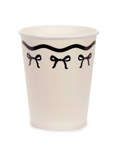 Cremepapierbecher mit schwarzen Schleifen – elegantes Partygeschirr | BelleFete.ch