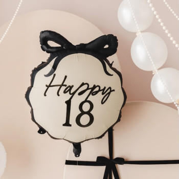 Palloncino in alluminio Happy 18 crema e nero con fiocco – decorazione compleanno 18 anni | BelleFete.ch 2