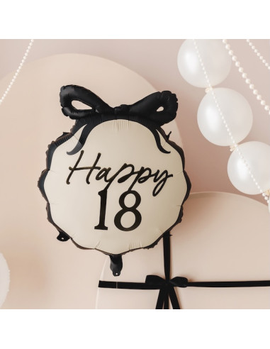 Happy 18 – Creme-schwarzer Folienballon | Dekoration zum 18. Geburtstag | BelleFete.ch
