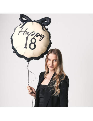 Palloncino in lamina color crema e nero "Buon 18" | Decorazione per il 18° compleanno | BelleFete.ch