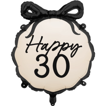 Happy 30 cremefarbener und schwarzer Aluminiumballon mit Schleife – Dekoration zum 30. Geburtstag | BelleFete.ch