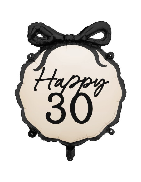 Palloncino in alluminio Happy 30 crema e nero con fiocco – decorazione compleanno 30 anni | BelleFete.ch