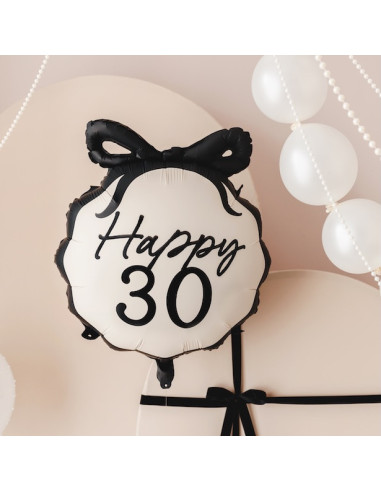 Ballon Aluminium Happy 30 Crème & Noir | Décoration anniversaire 30 ans | BelleFete.ch