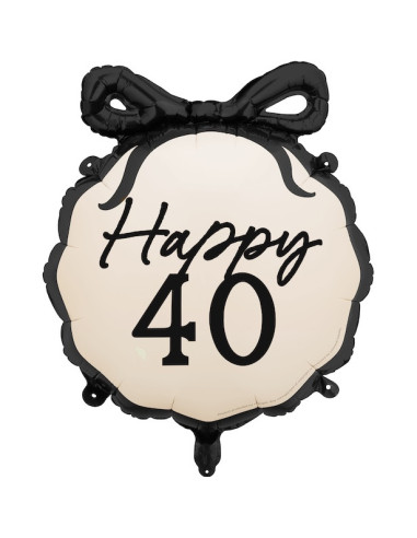Aluminiumballon Happy 40 creme und schwarz mit Schleife – Dekoration Geburtstag 40 Jahre | BelleFete.ch