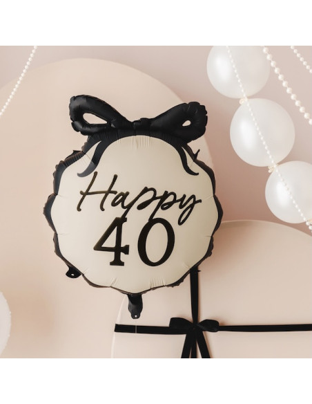 Ballon Aluminium Happy 40 Crème & Noir | Décoration anniversaire 40 ans | BelleFete.ch