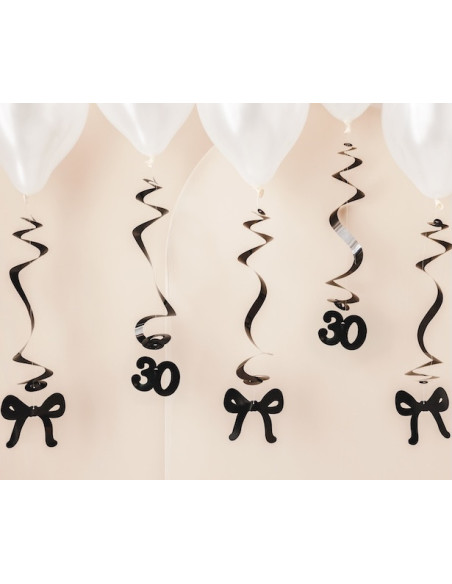 Spirali per il 30° compleanno con fiocchi neri | Decorazioni per feste | BelleFete.ch