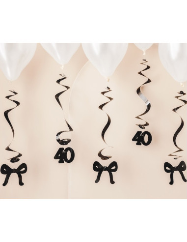 Spiralen mit schwarzen Schleifen zum 40. Geburtstag | Partydekoration | BelleFete.ch
