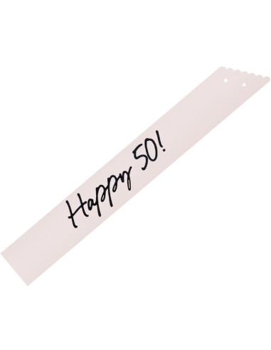 Sciarpa Happy 50 crema con stampa nera e nastro in velluto nero | BelleFete.ch