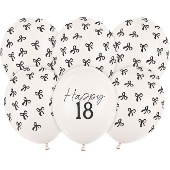 Palloncini Happy 18 crema con fiocchi neri – decorazione compleanno 18 anni | BelleFete.ch