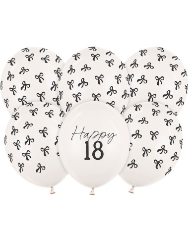 Palloncini Happy 18 crema con fiocchi neri – decorazione compleanno 18 anni | BelleFete.ch