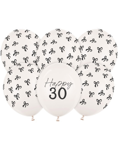Palloncini Happy 30 crema con fiocchi neri – decorazione anniversario 30 anni | BelleFete.ch