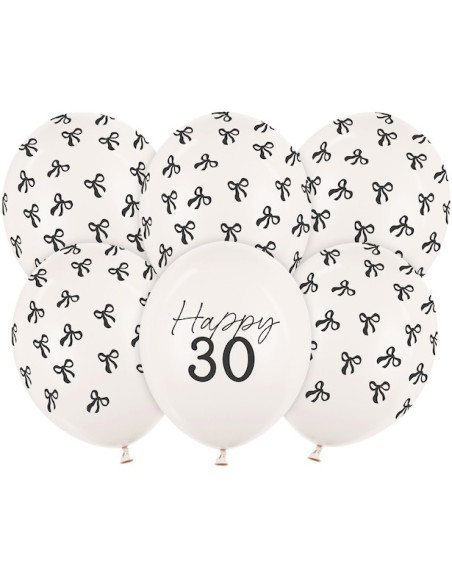Palloncini Happy 30 crema con fiocchi neri – decorazione anniversario 30 anni | BelleFete.ch