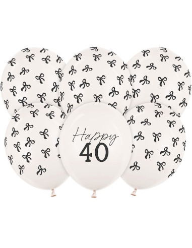 Happy 40 Creme Luftballons mit schwarzen Schleifen – Dekoration Geburtstag 40 Jahre | BelleFete.ch