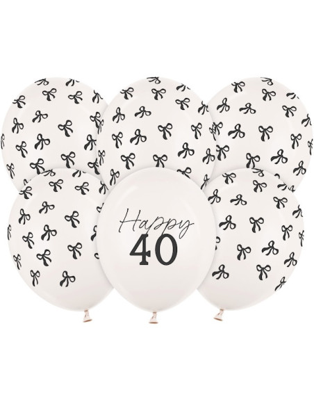 Happy 40 Creme Luftballons mit schwarzen Schleifen – Dekoration Geburtstag 40 Jahre | BelleFete.ch