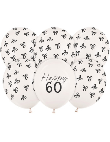 Palloncini Happy 60 crema con fiocchi neri – decorazione compleanno 60 anni | BelleFete.ch