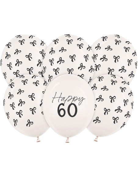 Happy 60 Creme Luftballons mit schwarzen Schleifen – Dekoration Geburtstag 60 Jahre | BelleFete.ch