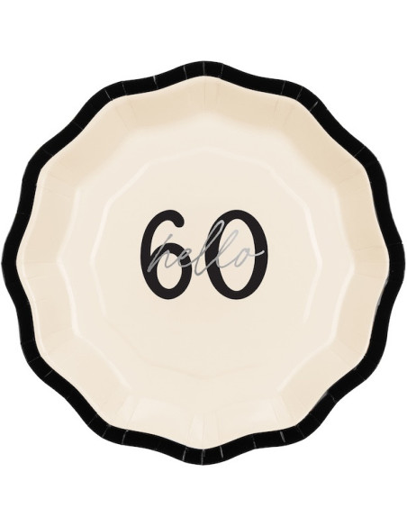 Hello 60 Papierteller Creme, schwarz und silber – Dekoration Geburtstag 60 Jahre | BelleFete.ch